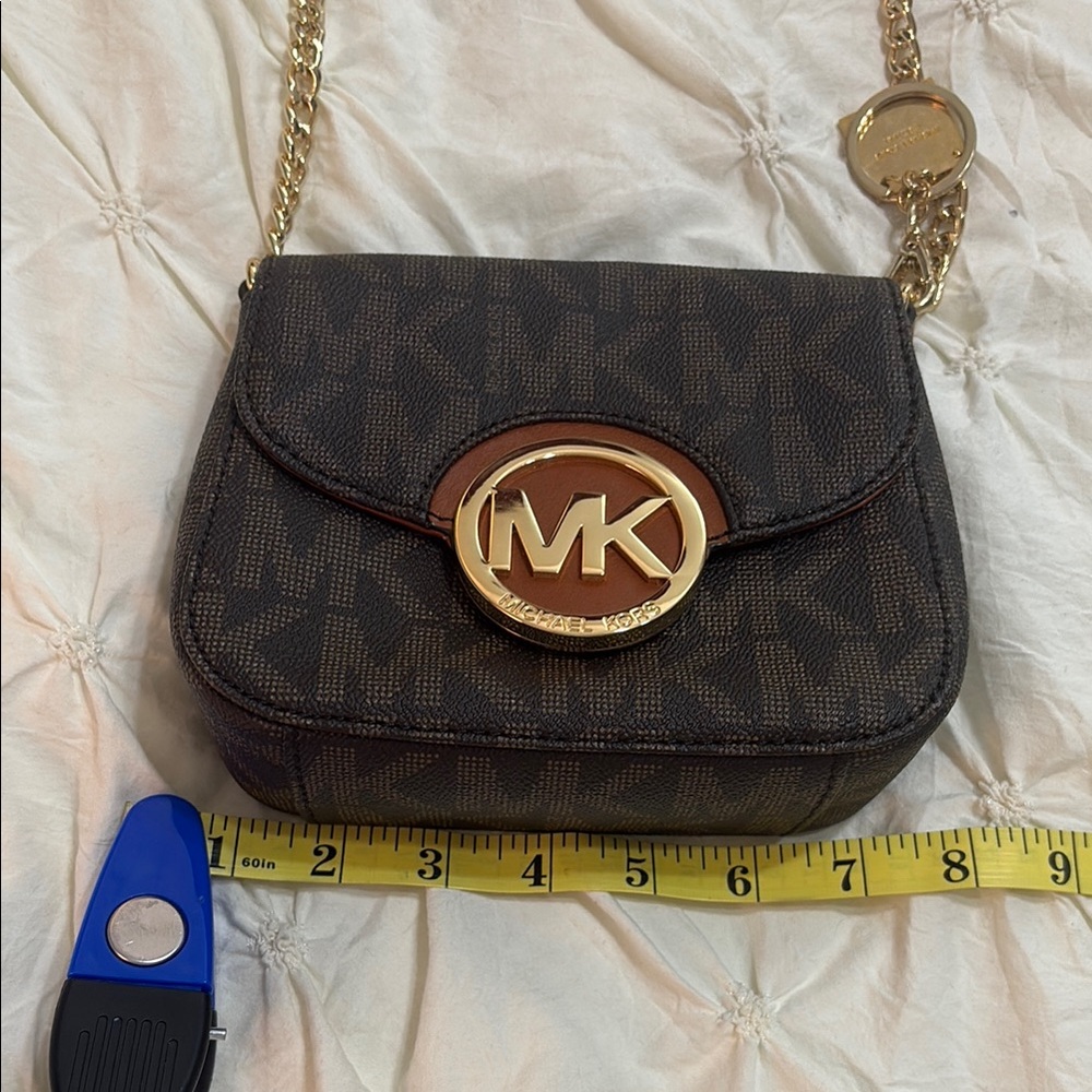 Michael Kors Dark Brown Crossbody Bag with Gold Accents